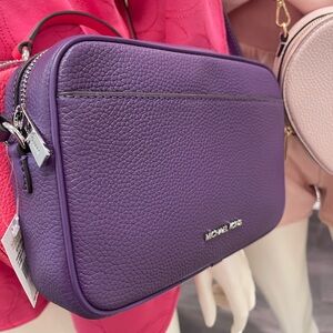 MICHAEL KORS Jet Set Pebbled Leather Camera Crossbody Bag
Dark Purple 
NWT